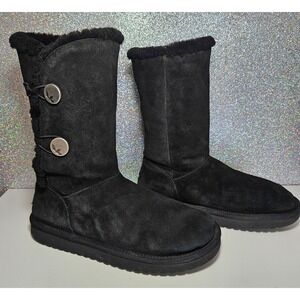 Koolaburra by UGG Kinslei Mid Calf Black Suede Boots Sheepskin Lining Women's 8